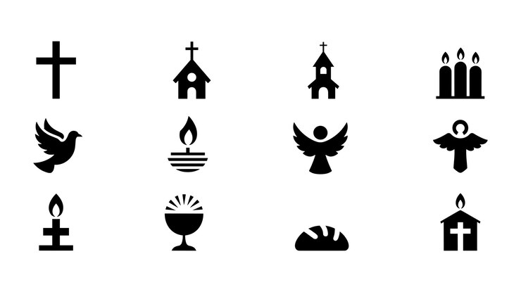 Vector religious iconography a collection of symbolic icons representing the core tenets of faith and