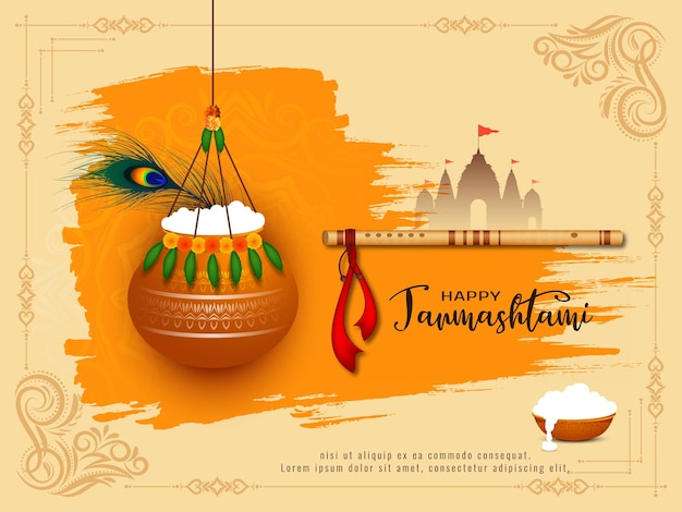 Religious Indian festival Happy janmashtami celebration background design vector