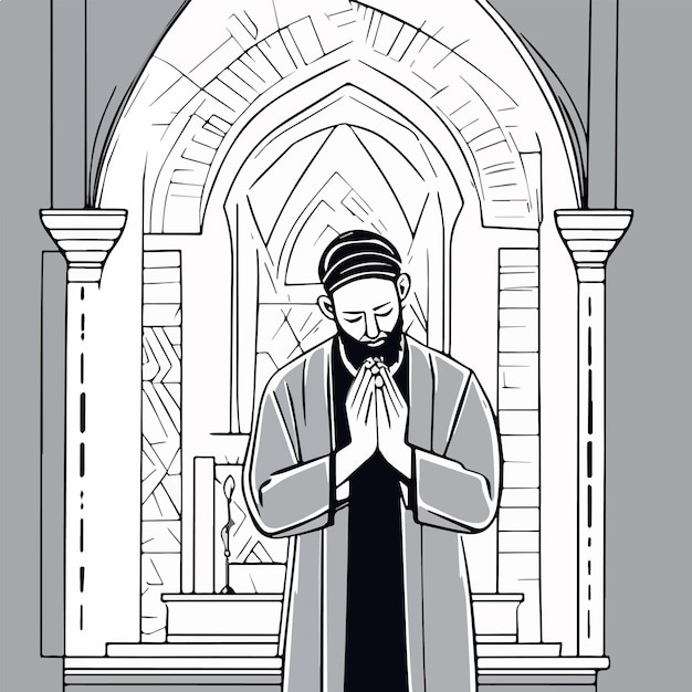 Vector religious jew reads torah in synagogue vector illustration jewish holidays concept