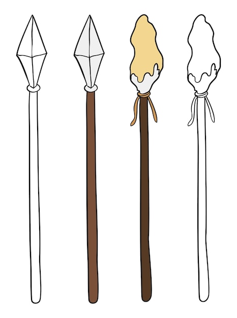 Religious lance and sponge on stick soaked with vinegar in outlines and cartoon style