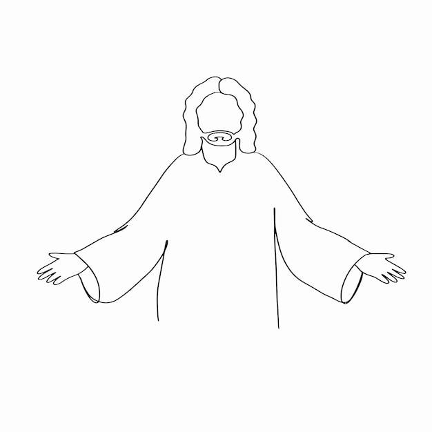 Religious Line Art, Jesus Simple Sketch, God Outline Drawing, Vector Illustration, Faith graphic