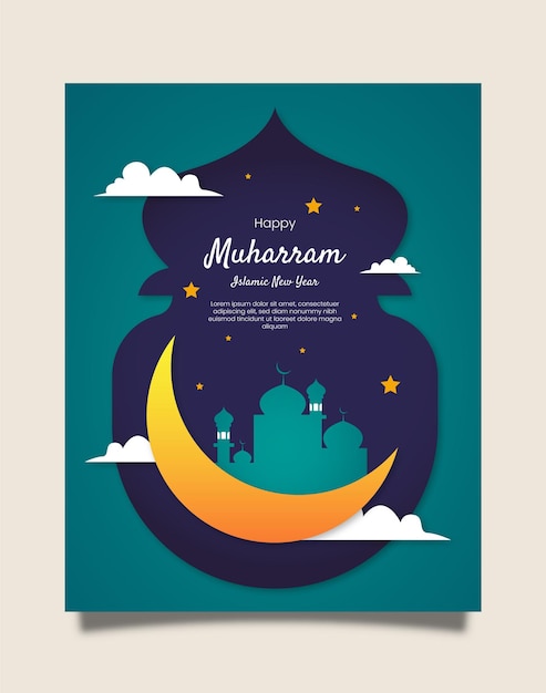 Religious muharram festival and islamic new year vertical poster template