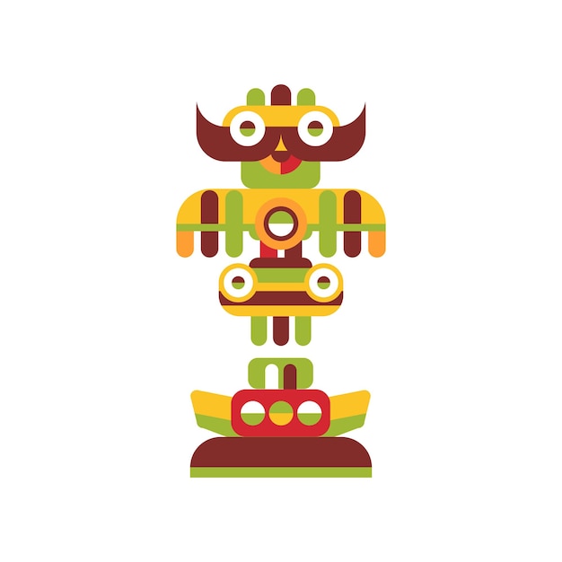 Религиозный тотемный столб красочный вектор культурных племенных символов иллюстрация изолирована на белом фоне
