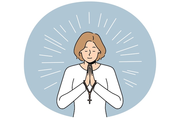 Donna religiosa con il rosario in preghiera