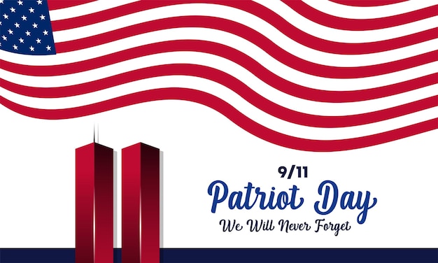 Remembering September 9 11 Patriot Day 11 September Never Forget USA 911 Twin Towers op Amerikaanse vlag World Trade Center Nine Eleven Vector Design Template met rode witte en blauwe kleuren