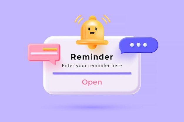 Вектор Напоминание 3d иллюстрация страница уведомлений с плавающими элементами напоминания и расписание мероприятий бизнес-планирования с 3d рендерингом векторная иллюстрация