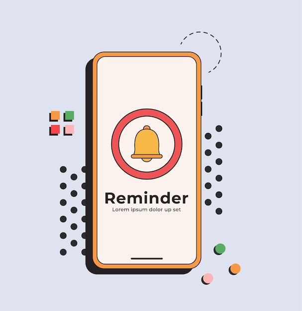 Reminder app concept Notifications on mobile screen Calendar reminder Vector illustration concept