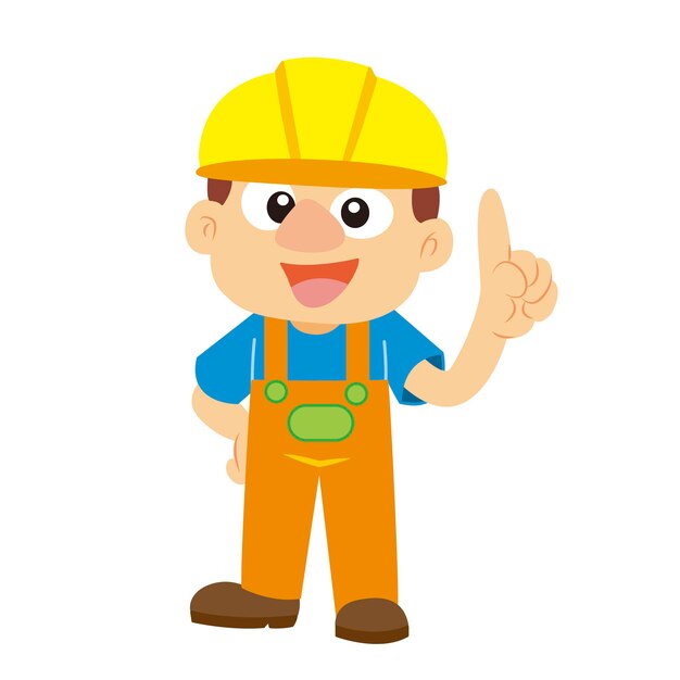 Vector reminder gesture by a builder in yellow helmet with white background