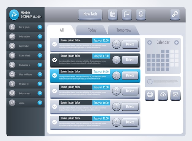 Reminder interface. Templates for website or applications.  .