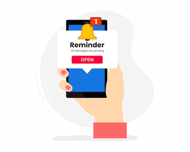 Reminder Pop Up Notification over screen of phone. vector illustration.