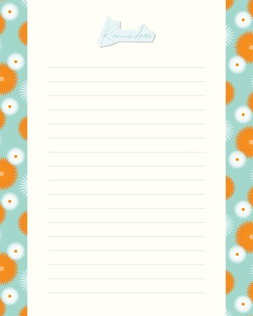 Vector reminder template, to do list, schedule, plan, blank, lined paper with camomile pattern.