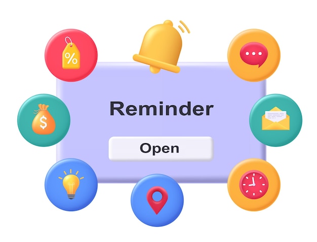 Reminder window with notification icons Concept business planning event scheduling