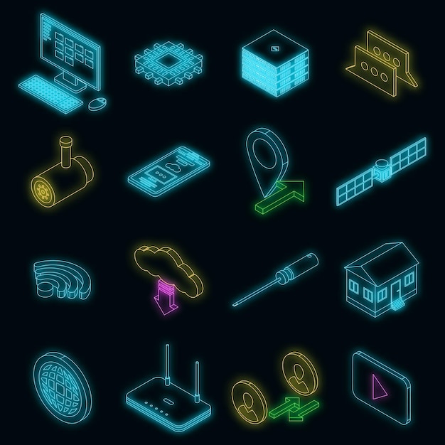 Vector remote access icons set vector neon