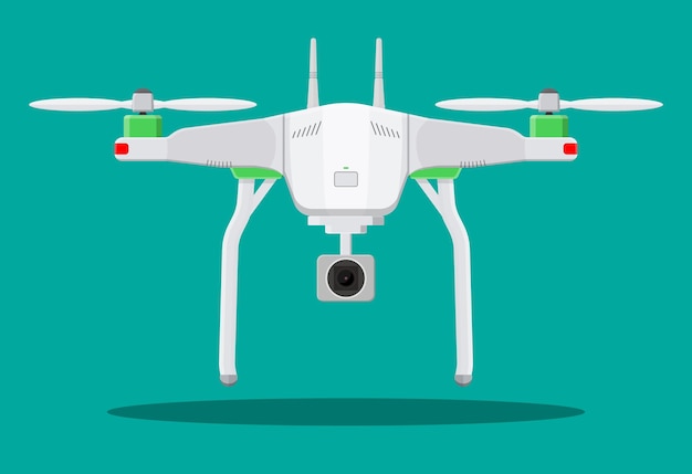 Беспилотный летательный аппарат с дистанционным управлением Дрон Quadcopter с камерой для фото или видео Современные беспилотные летательные аппараты Векторная иллюстрация в плоском стиле
