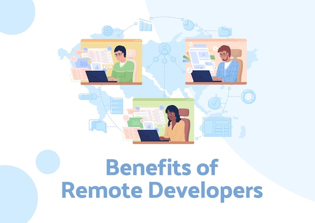 Remote developers benefits flat vector banner template