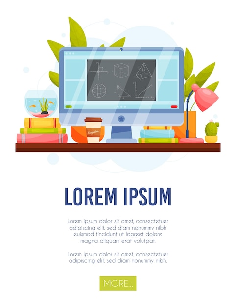 Remote education concept Home workspace illustration Vector illustration