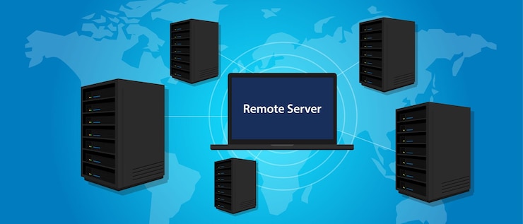 Vector remote server connecting manage computer online world wide anywhere