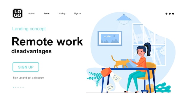 Vector remote work disadvantages landing page template