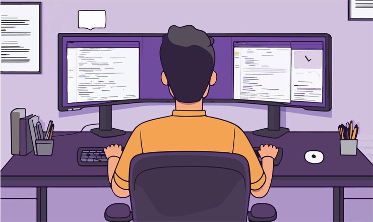 Vector remote work illustration employee working from home