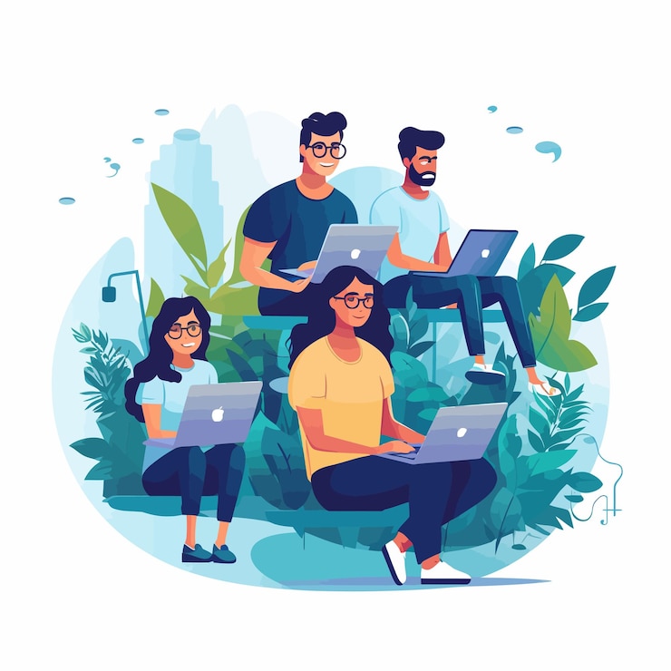 Vector remote work laptop remote work people who operate laptops