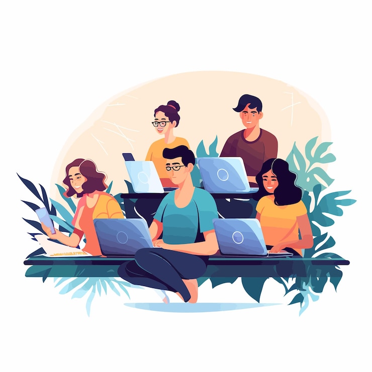Vector remote work laptop remote work people who operate laptops