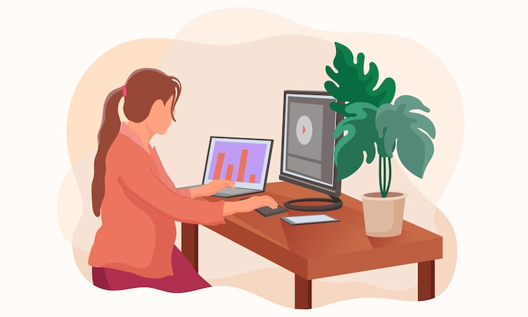 Vector remote work work from home and online learning vector illustration