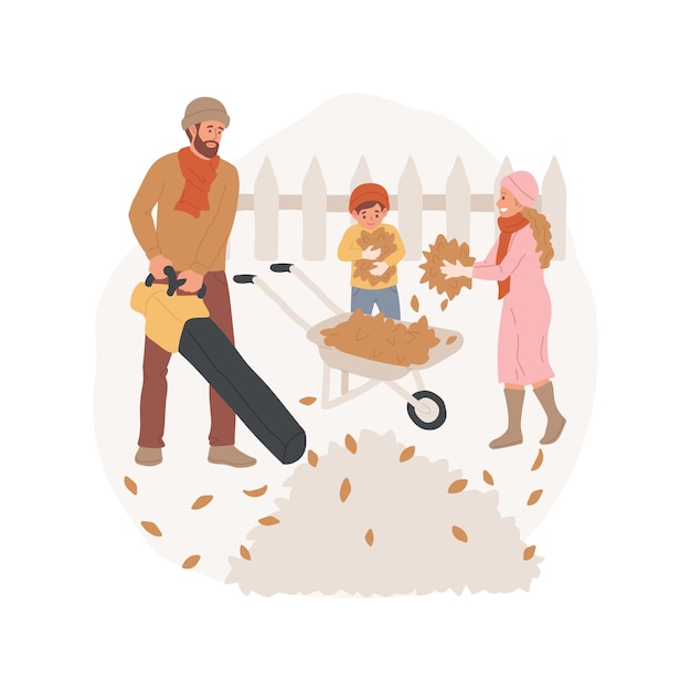 Removing fallen leaves isolated cartoon vector illustrations