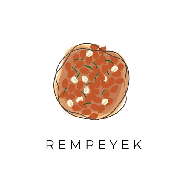 Rempeyek 또는 Peyek Kacang 라인 아트 일러스트레이션 로고