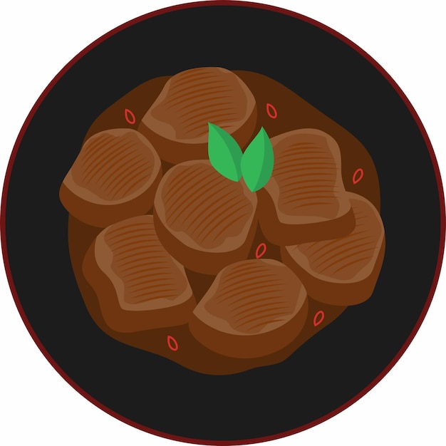 Rendang illustratie Indonesisch eten met cartoon stijl