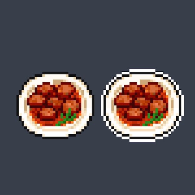 rendang meat in pixel art style