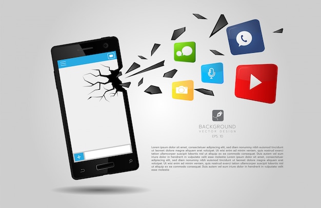 Vettore rendering di app rompendo lo schermo di uno smartphone