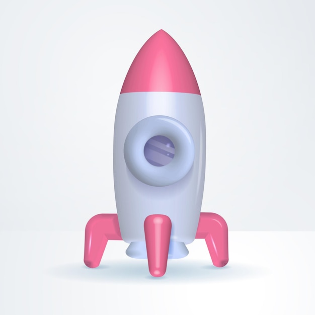 Render d rocket white spaceship standing on surface with pink supports new startup project being tes