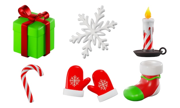 Vector render of a set of 3d icons for christmas vector illustration