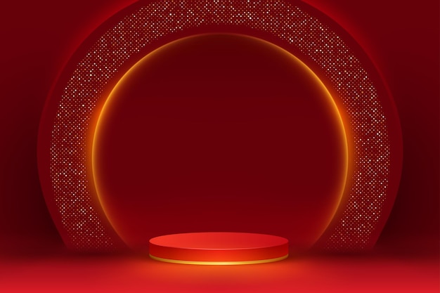 Rendering 3d podium shape for placing your product podium background with shining round light