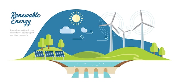 Vector renewable energy illustrations concept of green renewable energy