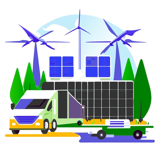 renewable energy innovation solarpowered vehicles vector illustration flat 2