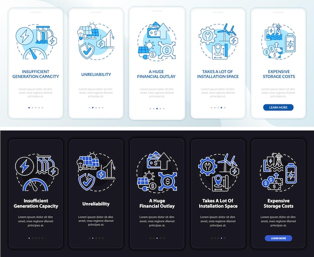 Renewable energy issues onboarding mobile app page screen