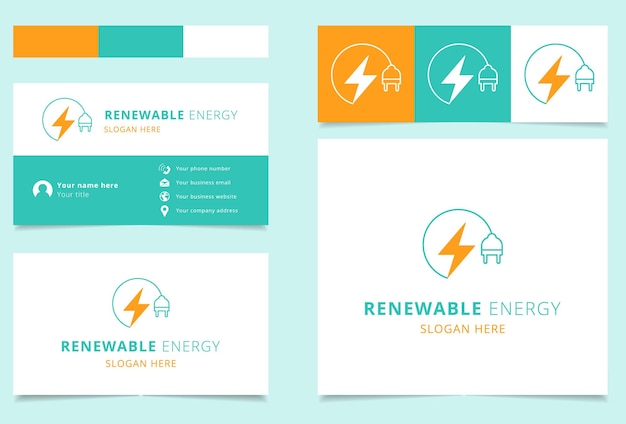 Renewable energy logo design with editable slogan Business card and branding book template