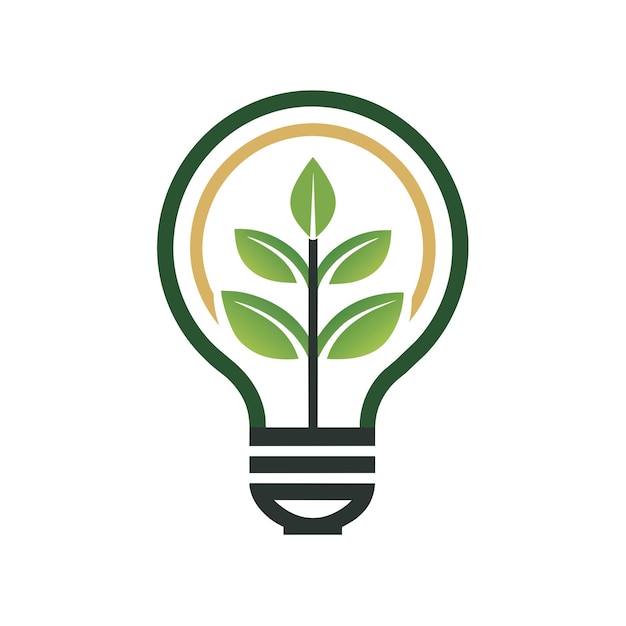 Vector renewable energy resources logo with a dynamic plant powered light bulb