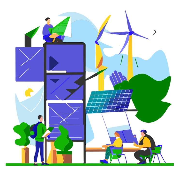 Vector renewable energy solutions for developing nations vector illustration flat 2