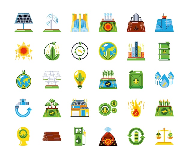 Renewable energy source clean sustainable development icons  illustration