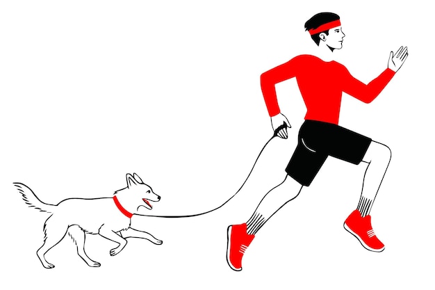 Rennende man met een hond vectorillustratie van een sportman