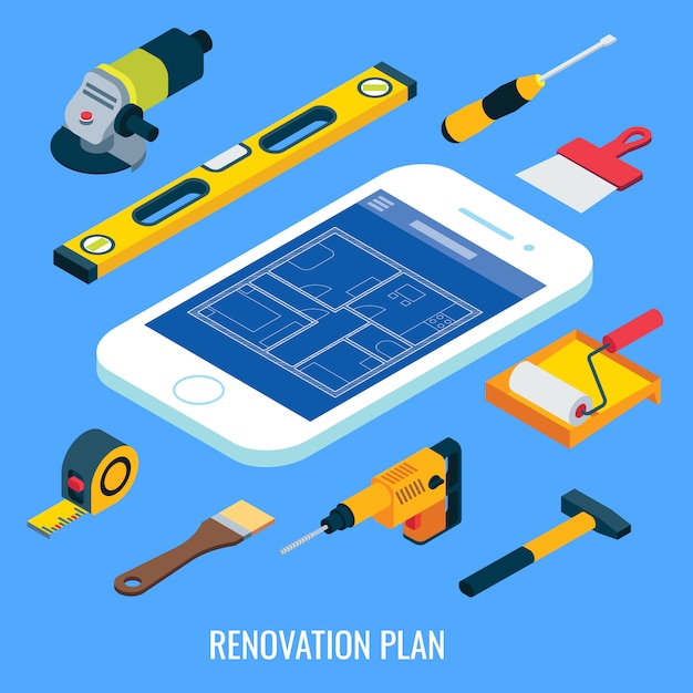 Renovatie plan plat isometrisch