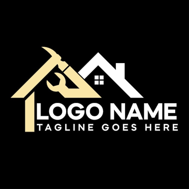 Renovation logo with house illustration hammer and paint vector design