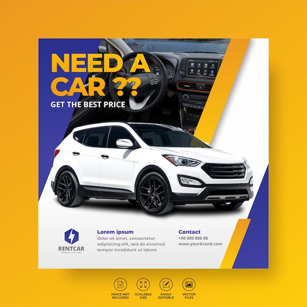 Vector rent car for social media instagram post banner modern template