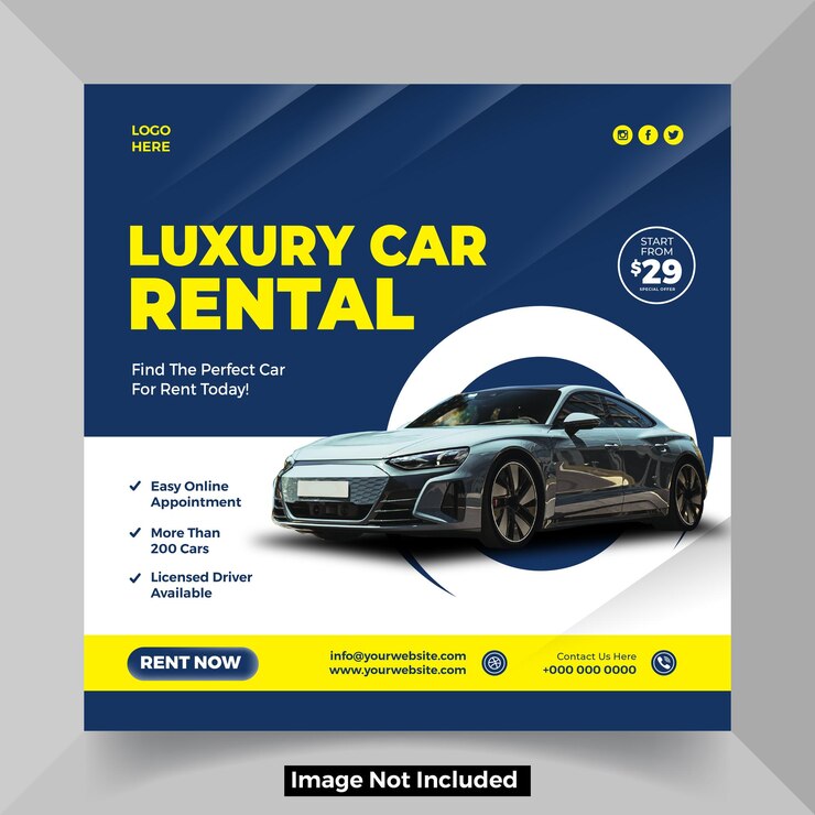 Rent car for social media instagram post banner template
