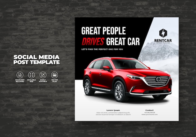 Rent car for social media post banner modern promo template