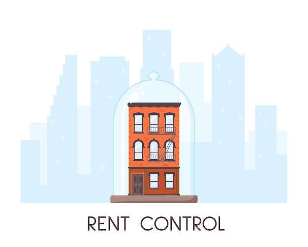 Rent control house. Old-fashioned house city view silhouette. Brick building covered by glass dome