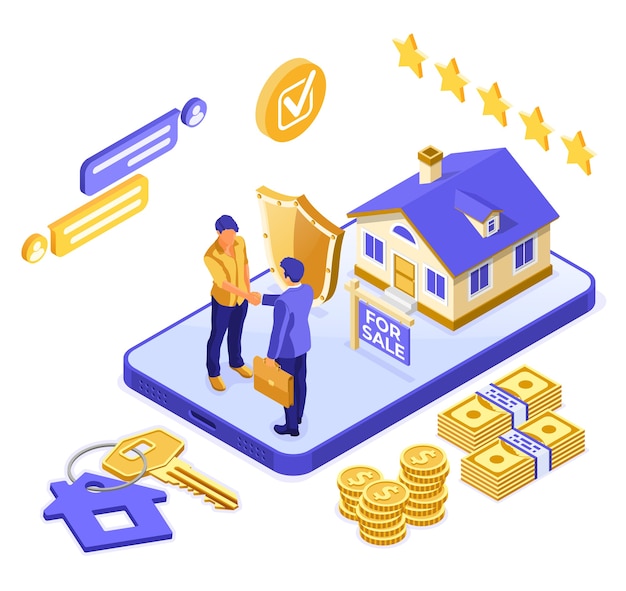 Rent or mortgage house isometric concept