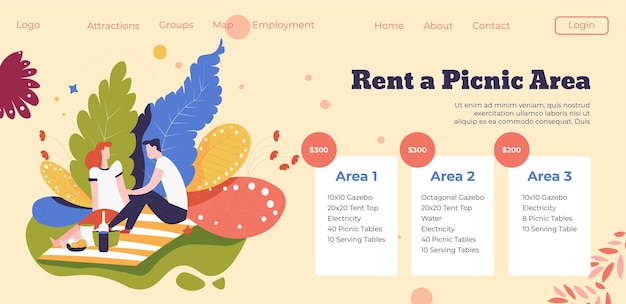 Vector rent picnic area online website with reservation